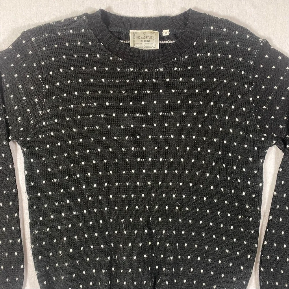 VTG Black and White Polka Dot Crew Neck pullover Sweater Size M